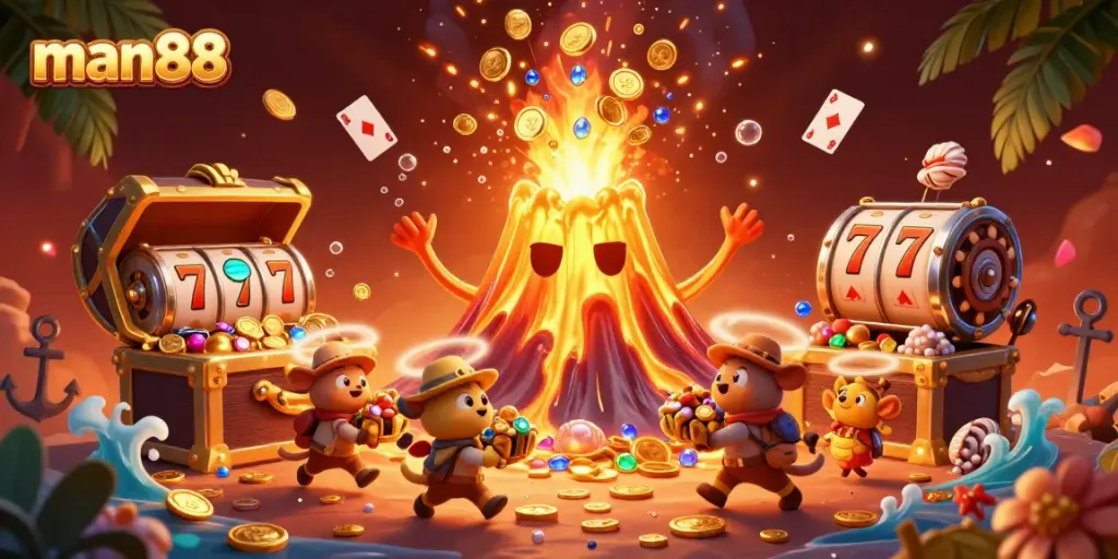 Engage in exciting slots action at man88 with lively characters and casino elements.