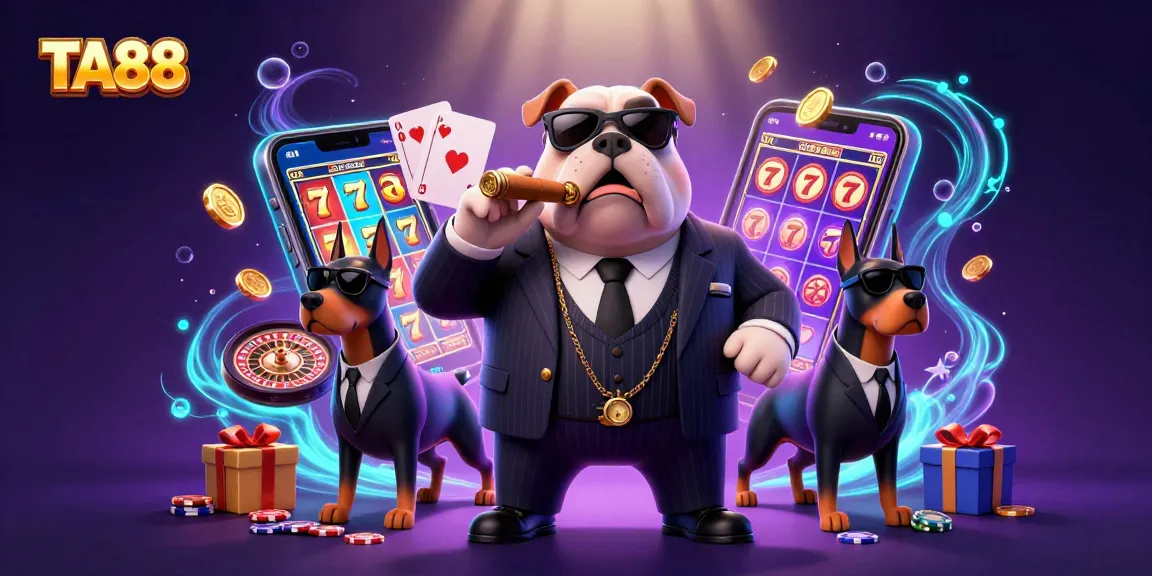 Engage with TA88's thrilling slot games and rich casino action featuring a mafia bulldog.