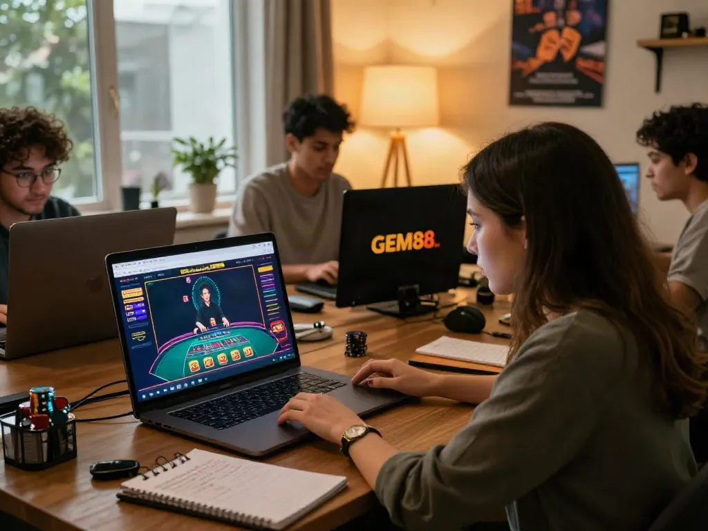 Engaging online gaming experience at https://gem88.bz/ with players enjoying live casino games and app interactions.