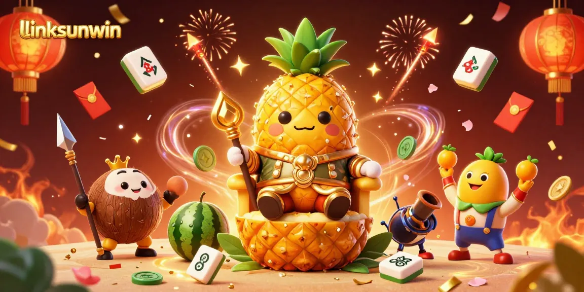 Engage in vibrant casino fun with linksunwin featuring a golden pineapple king and festive atmosphere.