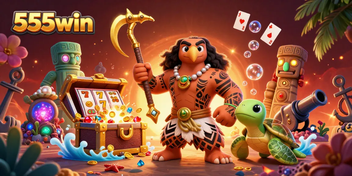 Engage with 555win's vibrant gaming world through this dynamic illustration featuring colorful slots and characters.