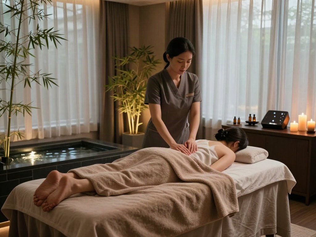 Relaxing 강남출장 massage therapy session in a tranquil spa room with soothing decor.