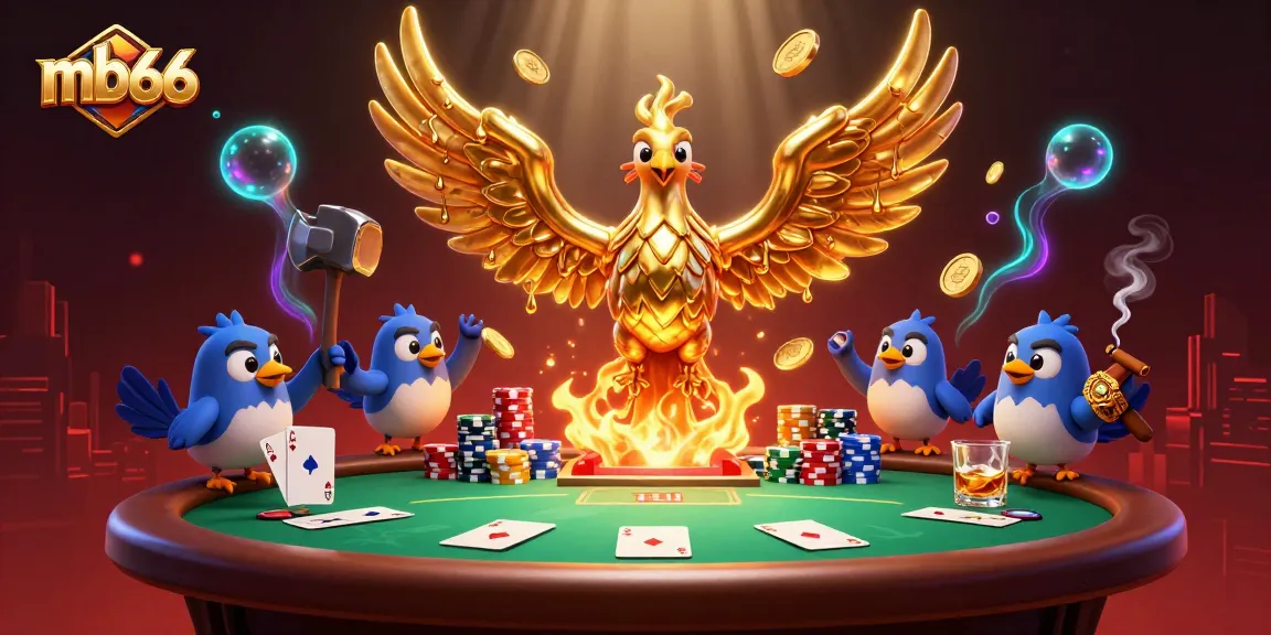 mb66 mang đến trải nghiệm sòng bạc sống động với phượng hoàng vàng và các quân bài poker