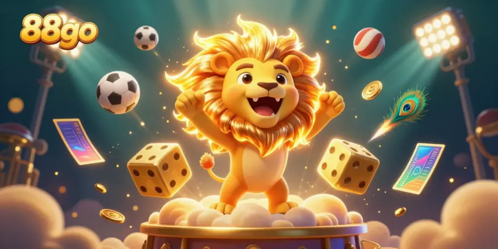 Experience the excitement of 88go with a vibrant, animated 3D scene showcasing thrilling casino elements.