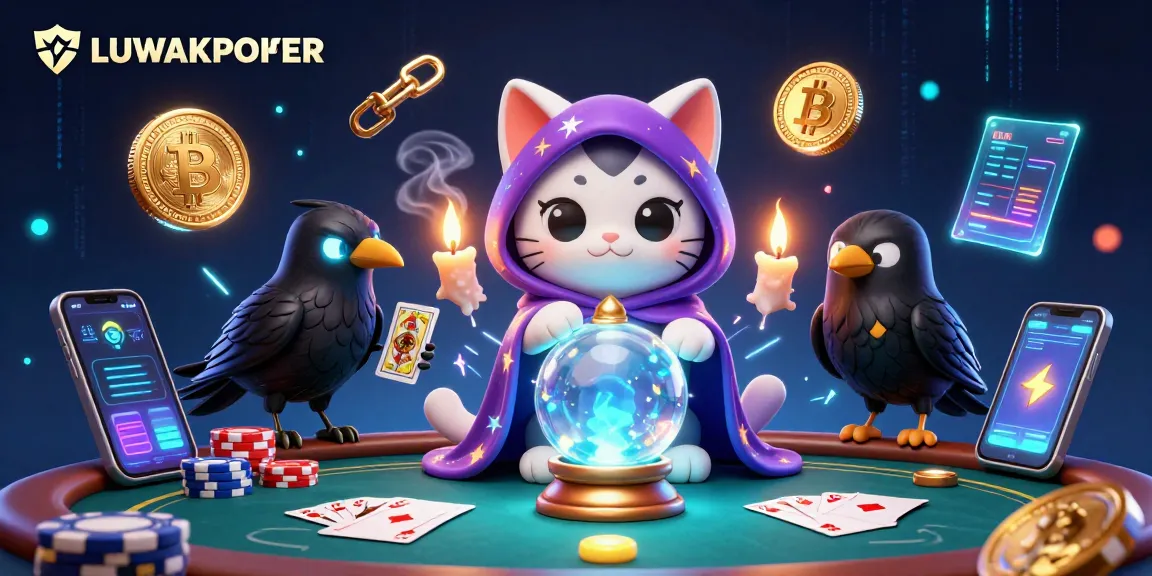Experience the excitement of LUWAKPOKER with animated fortune tellers and vibrant poker elements.